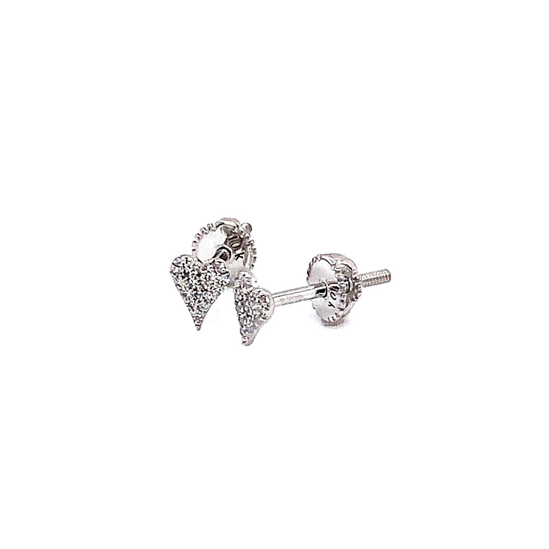 (LD) Aretes (corazón) con diamantes de laboratorio en oro blanco 10kt. D-0.08Cts.