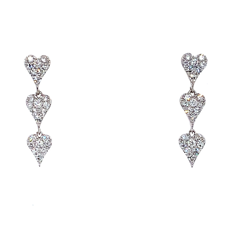 (LD) Aretes (corazones) con diamantes de laboratorio en oro blanco 10kt. D-0.33Cts.