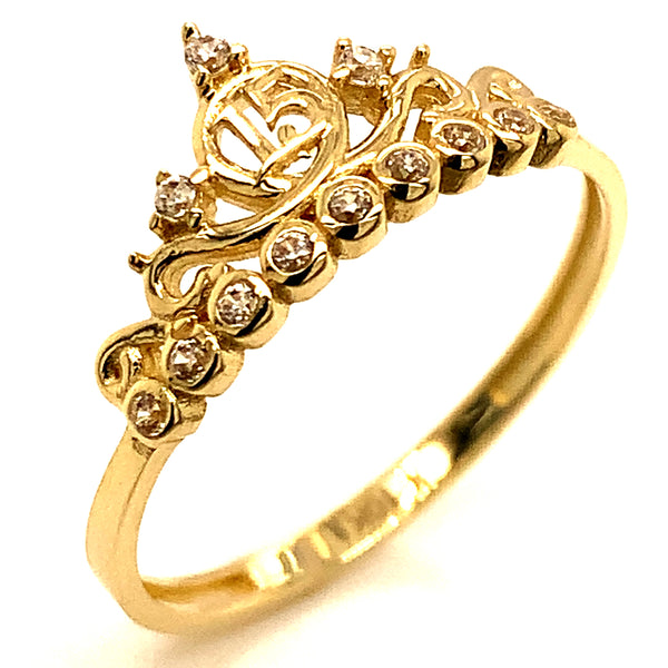 Anillo (Corona 15) con circones en oro amarillo 10kt.