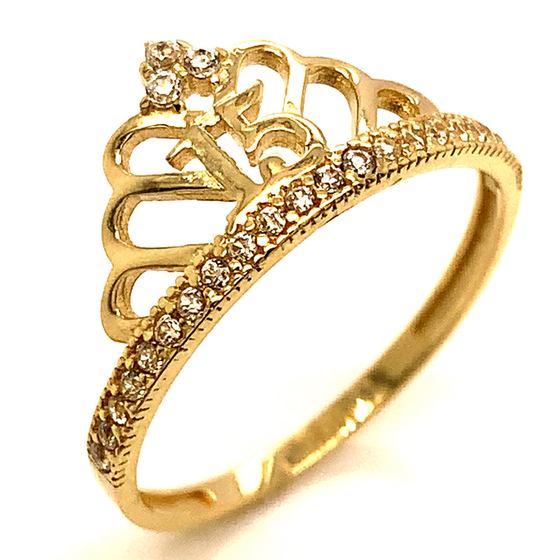 Anillo (Corona 15) con circones en oro amarillo 10kt.
