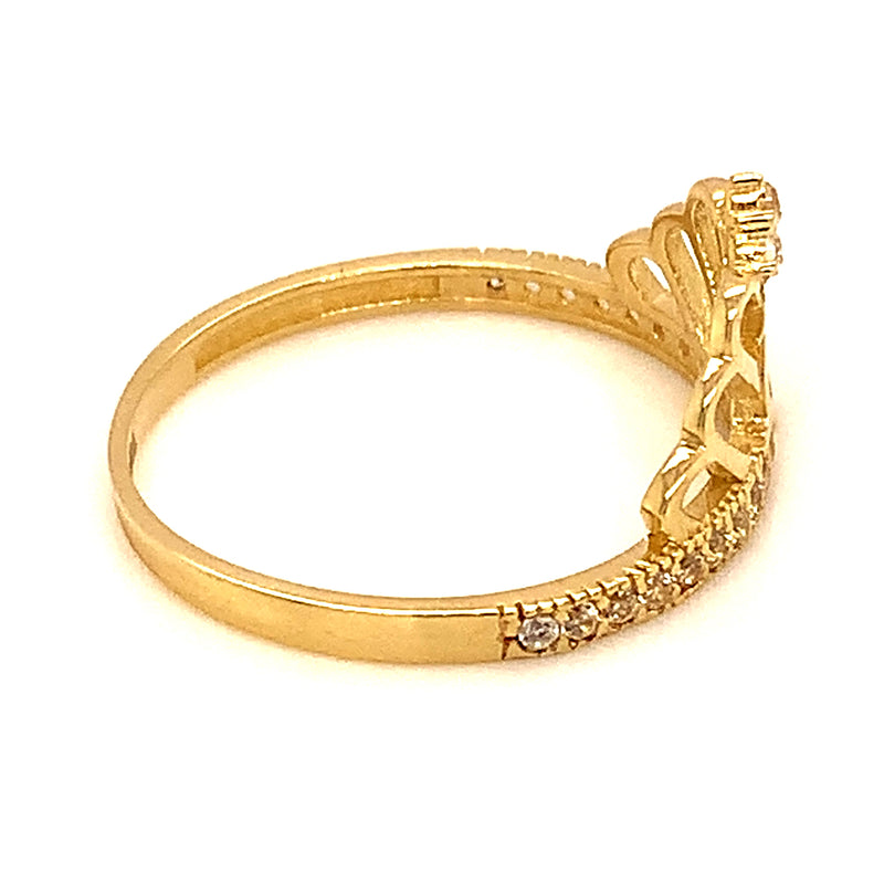 Anillo (Corona 15) con circones en oro amarillo 10kt.