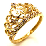 Anillo (Corona 15) con circones en oro amarillo 10kt.