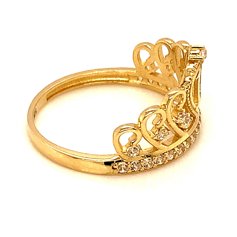 Anillo (Corona 15) con circones en oro amarillo 10kt.