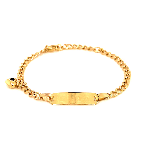 Pulsera para bebés (plaquita grabable) en oro amarillo 10kt. 15.5cm