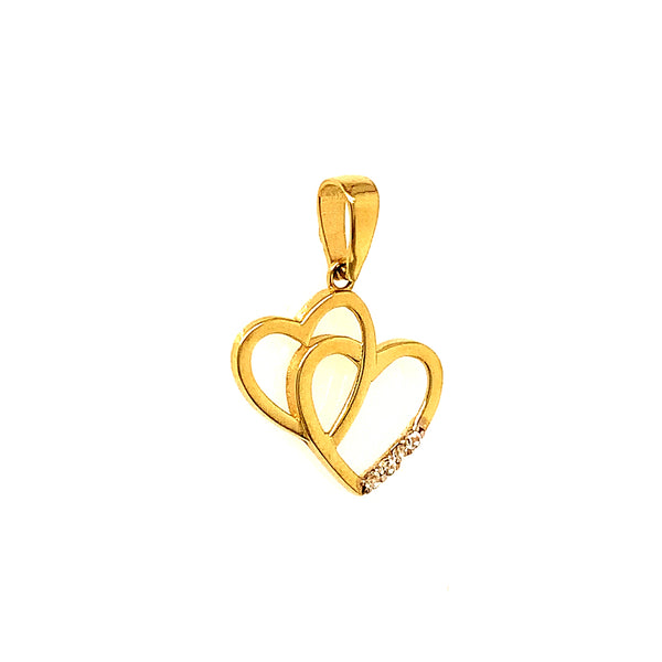Dije (corazones) con circones en oro amarillo 10kt.