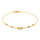 Pulsera (corazón con bolitas) en oro tres tonos 10kt. 17/19cm