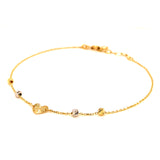 Pulsera (corazón con bolitas) en oro tres tonos 10kt. 17/19cm