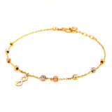 Pulsera (infinito con bolitas) en oro tres tonos 10kt. 17/19cm