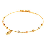 Pulsera (candado con bolitas) en oro tres tonos 10kt. 17/19cm