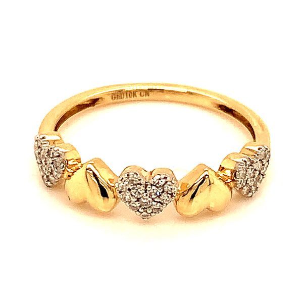 (SOFIA) Anillo (corazones) con diamantes en oro amarillo 10k