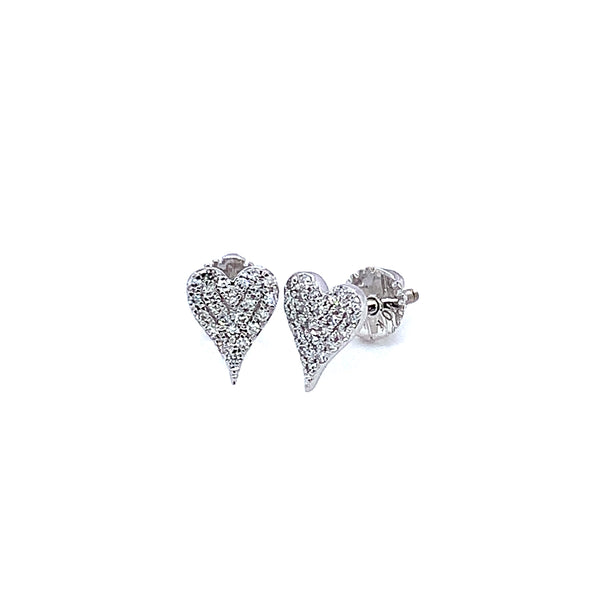 (LD) Aretes (corazón) con diamantes de laboratorio en oro blanco 10kt. D-0.10Cts.