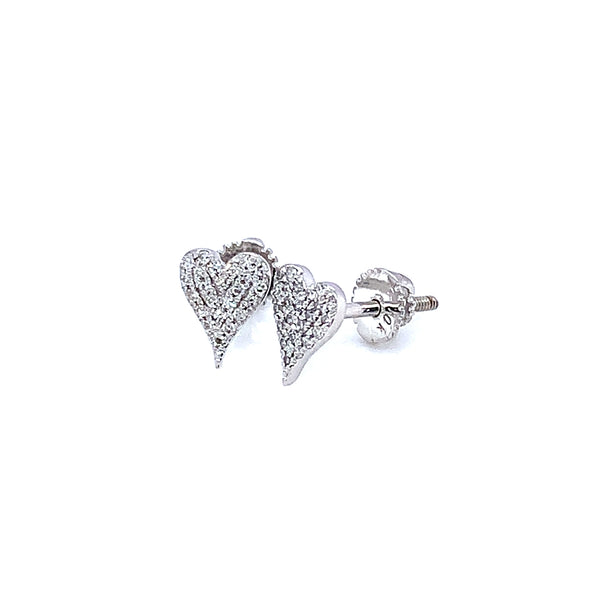 (LD) Aretes (corazón) con diamantes de laboratorio en oro blanco 10kt. D-0.10Cts.