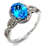 Anillo de Topacio Azul en oro blanco 10kt.