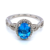 Anillo de Topacio Azul en oro blanco 10kt.