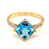 Anillo de topacio azul en oro amarillo 10kt.