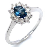 Anillo de Topacio Azul en oro blanco 10kt.