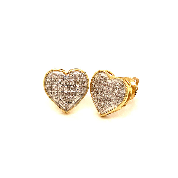 (SOFIA) Aretes (corazón) con diamantes en oro amarillo 10kt.