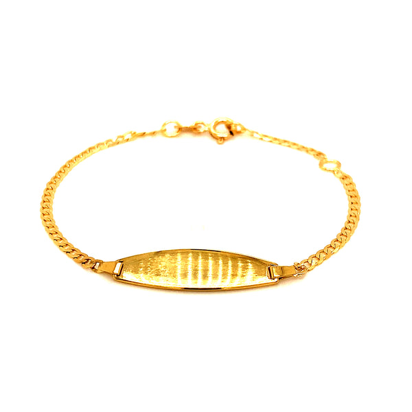 Pulsera gourmet para bebés con placa grabable en oro amarillo 18k. 13cm-15cm