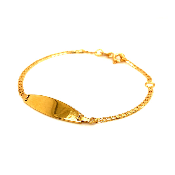 Pulsera gourmet para bebés con placa grabable en oro amarillo 18k. 13cm-15cm