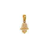 Dije (hamsa) con circones en oro amarillo 18kt.