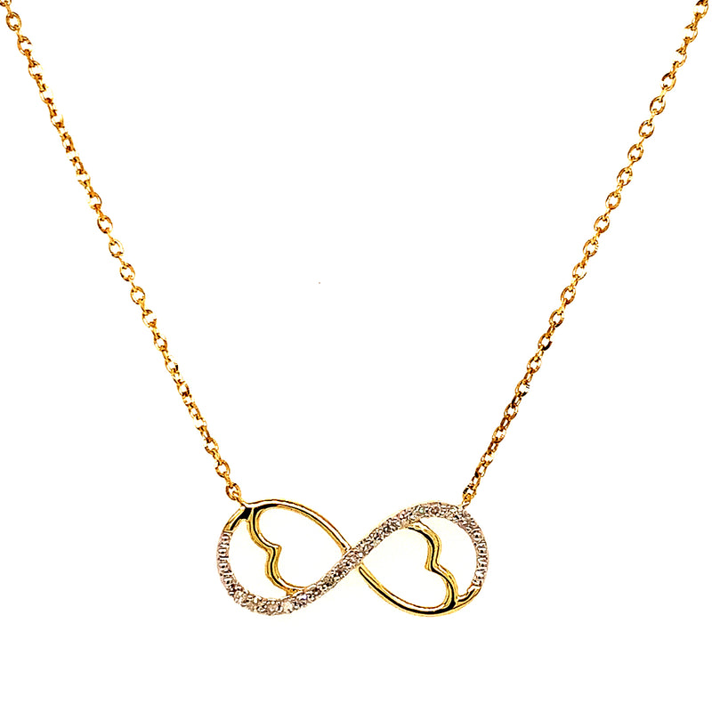 (SOFIA) Collar (infinito y corazones) con diamantes en oro amarillo 10kt.