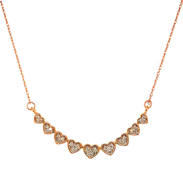 (SOFIA) Collar (corazones) con diamantes en oro rosado 10kt.