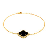 Pulsera (trébol negro onix) en oro amarillo 10kt. 18/19.5cm