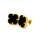 Aretes (trébol negro onix) en oro amarillo 10kt.