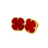 Aretes (trébol coral rojo) en oro amarillo 10kt.