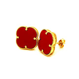 Aretes (trébol coral rojo) en oro amarillo 10kt.