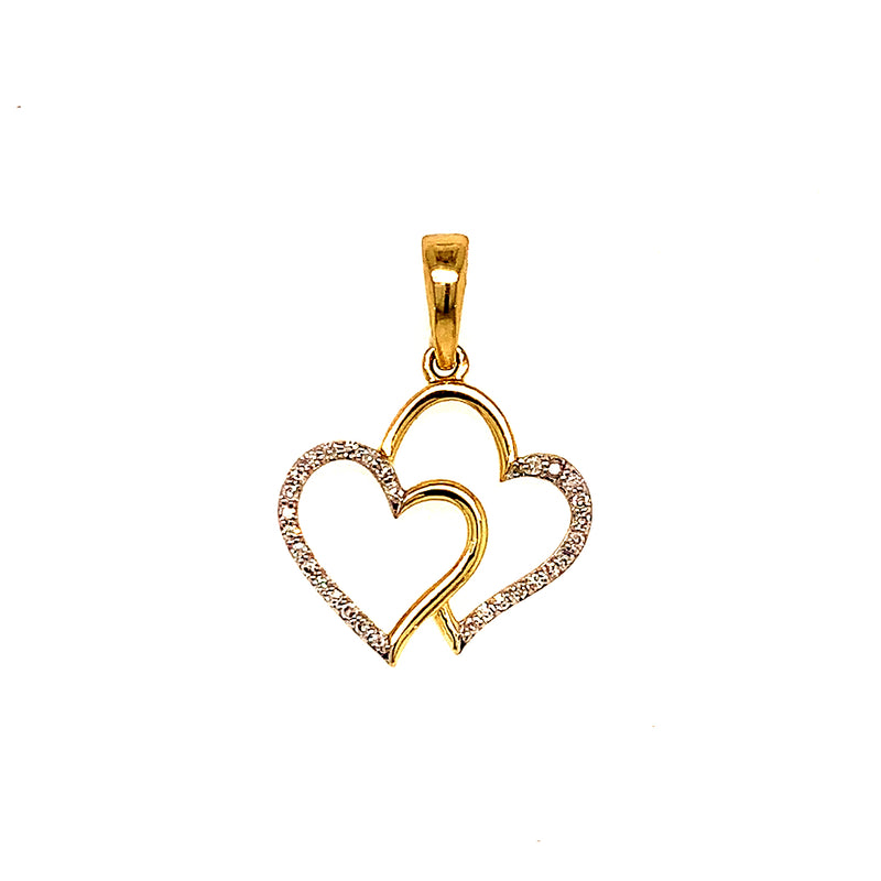 (SOFIA) Dije (corazones) con diamantes en oro amarillo 10kt.