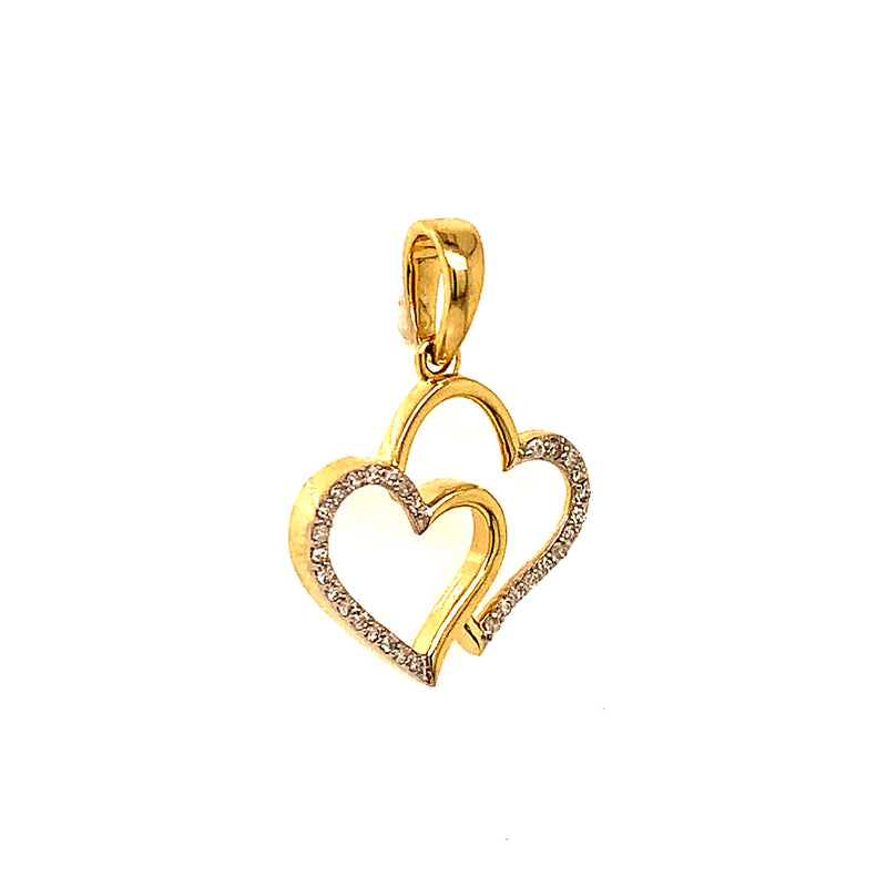 (SOFIA) Dije (corazones) con diamantes en oro amarillo 10kt.