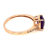 Anillo de amatista con diamantes en oro rosado 14k.