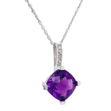 Collar de Amatista con diamantes en oro blanco 10k 45cm