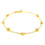 Pulsera (corazones) en oro amarillo 10kt. 17/19cm