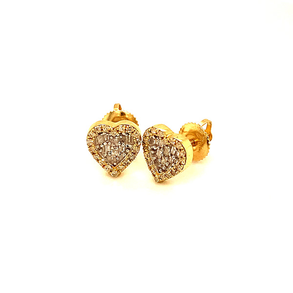 (SOFIA) Aretes (corazón) con diamantes en oro amarillo 10kt.