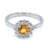 Anillo de citrino con diamantes en oro blanco 14kt.