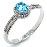 Anillo de aguamarina con diamantes en oro blanco 14kt.