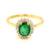 Anillo de esmeralda con diamantes en oro amarillo 14kt.