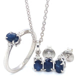 Juego de zafiros con diamantes en plata 925