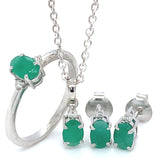 Juego de esmeralda con diamantes en plata 925.
