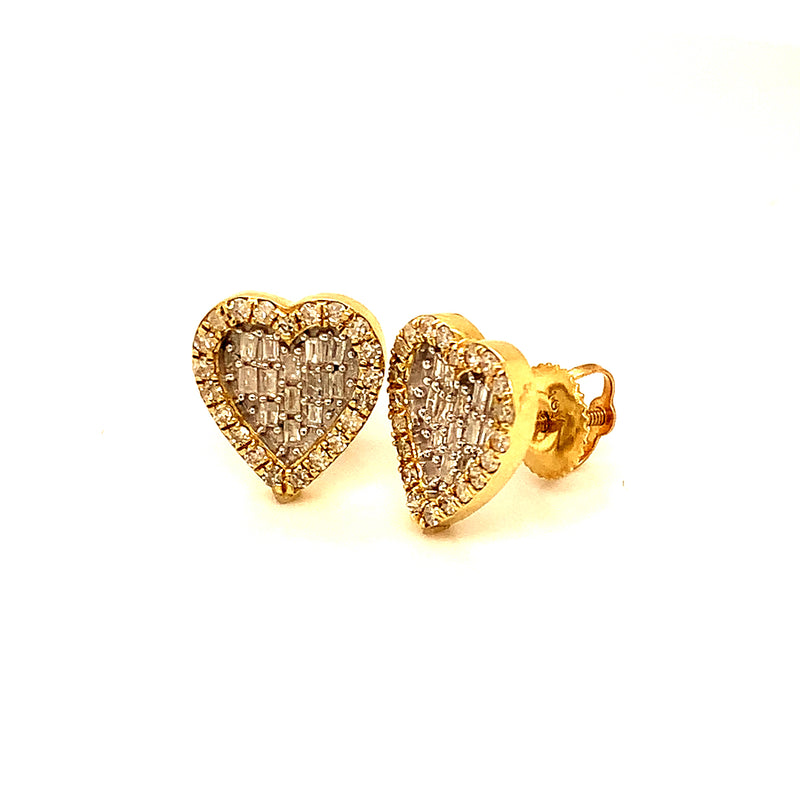 (SOFIA) Aretes (corazón) con diamantes en oro amarillo 10kt.