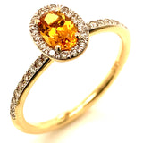 Anillo de citrino con diamantes en oro amarillo 14kt.
