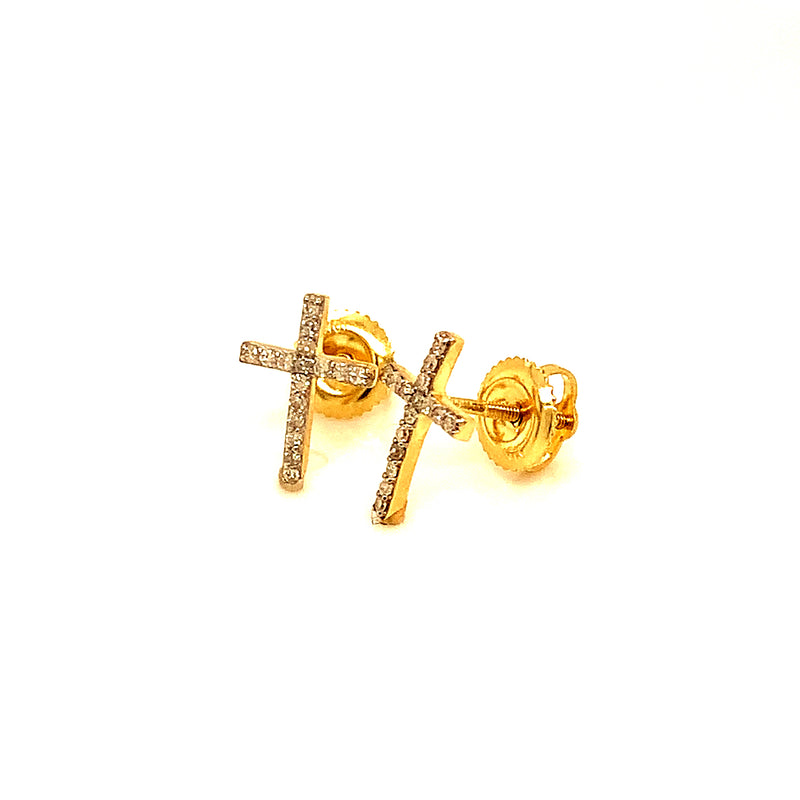 (SOFIA) Aretes (cruz) con diamantes en oro amarillo 10kt.