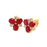 Aretes de rubí con diamantes en oro amarillo 14kt.