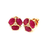 Aretes de rubí con diamantes en oro amarillo 14kt.