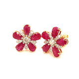 Aretes de rubí con diamantes en oro amarillo 14kt.