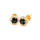 Aretes de zafiros con diamantes en oro amarillo 14kt.