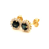 Aretes de zafiros con diamantes en oro amarillo 14kt.