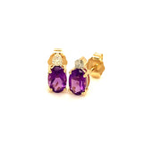 Aretes de amatista con diamantes en oro amarillo 14kt.